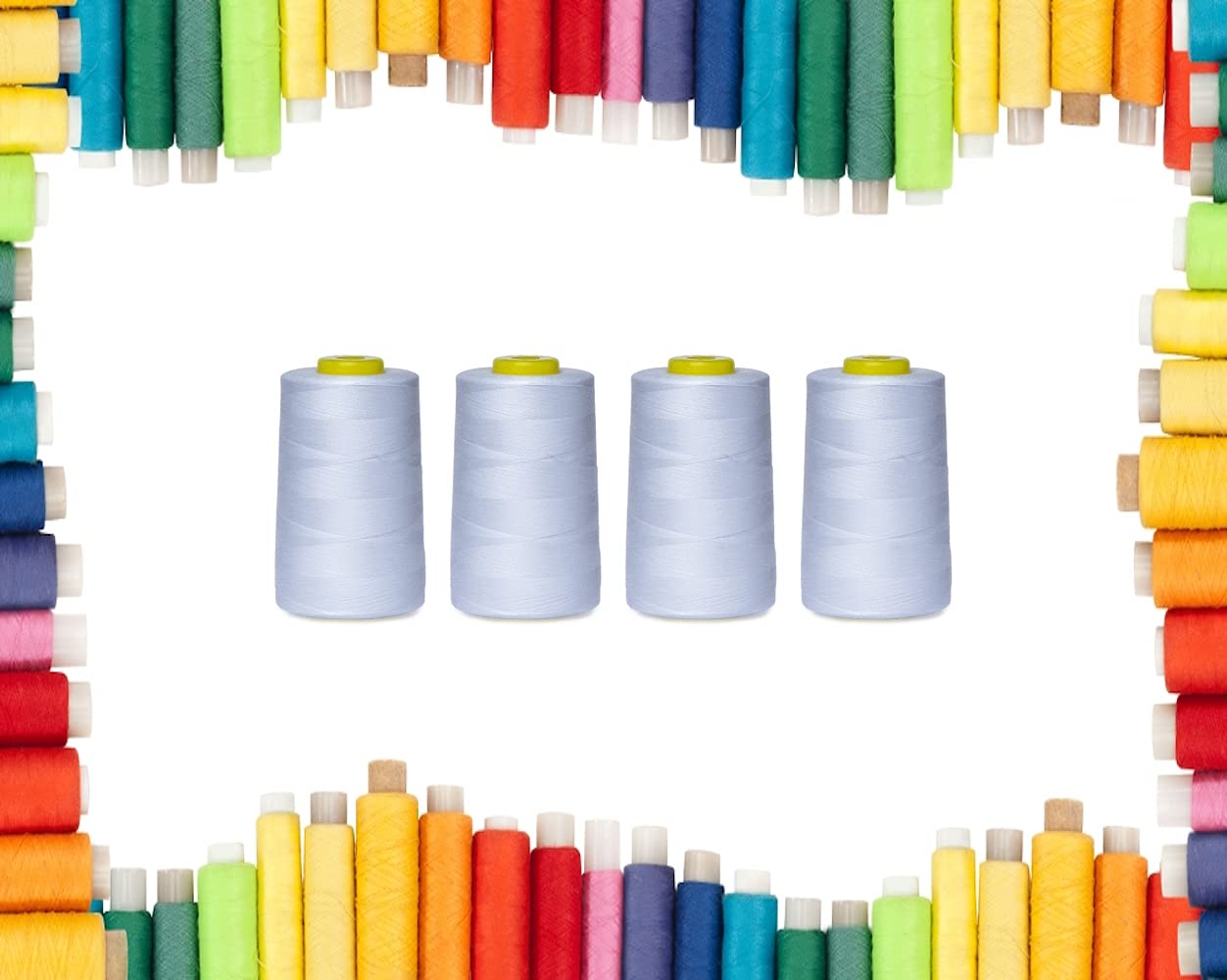 Rohans Overlock Yarn 40/2 (120), 5000 Yards (4570 Meters) Sewing Thread Cones, Sewing Machine Multi Colour Yarn Cones, 100% Polyester Material (White, 4)