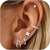 Florideco 925 Sterling Silver Earrings for Women Trendy Hypoallergenic Small Gold Hoop Earrings 14K Gold Plated Stud Earring Sets for Multiple Piercing CZ Ear Cuff Cartilage Earring Stacks