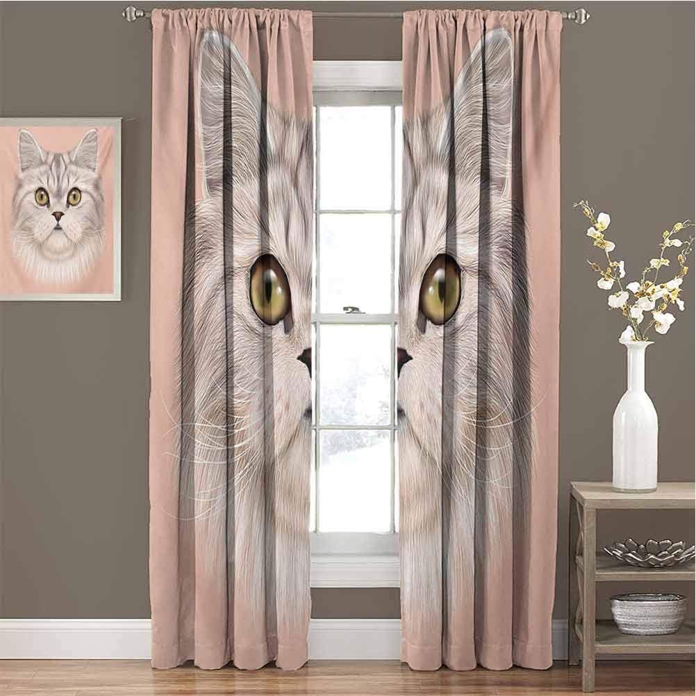 Cat All Season Insulation Cute Kitty Portrait Whiskers Best Pet Animal I Love My Feline Themed Artwork Noise Reduction Curtain Panel Living Room W72 x L96 Inch Beige Cream Peach