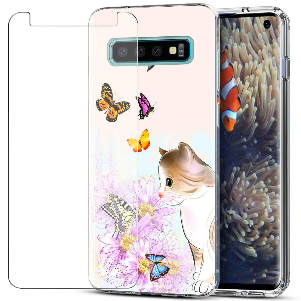 MadBee For Galaxy S10 Case + Screen Protector, Colorful Pattern Printed Design Clear Soft Flexible TPU Protective Cover Case for Samsung Galaxy S10 (Cat 2)