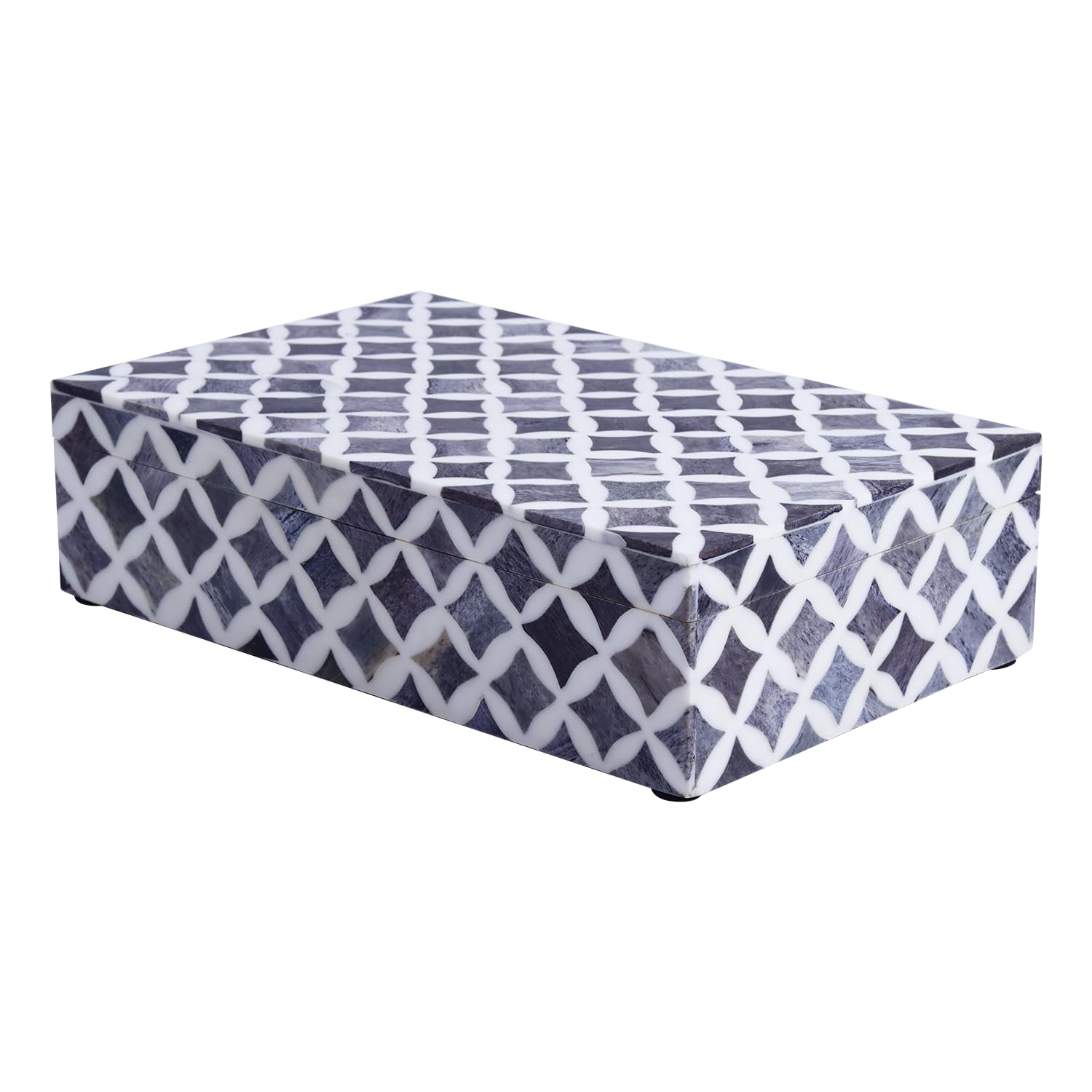 Handicrafts Home Small Decorative Storage Box with Lid, Moroccan Jewelry Keepsake Trinket Box Organizer, Wooden Coffee Table Dresser Storage Box, Black & White, 8 x 5 x 2 Inch, Moroccan Collection