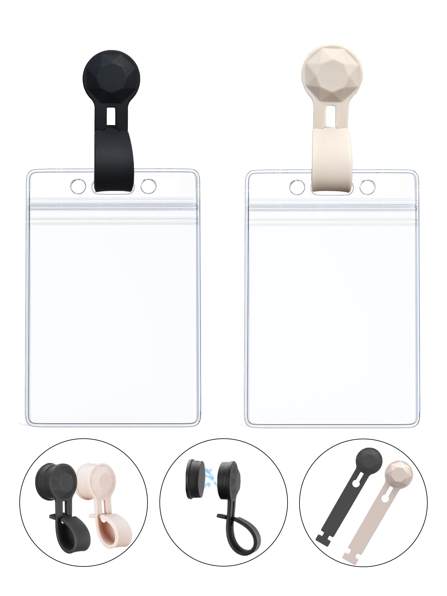 Magnetic ID Name Badge Holder for Shirt, Suitable for Offices, Doctors, Nurses, Teachers, and Students, Innovative Magnetic Suction Design to Keep Clothes Traceless (Black & Beige)