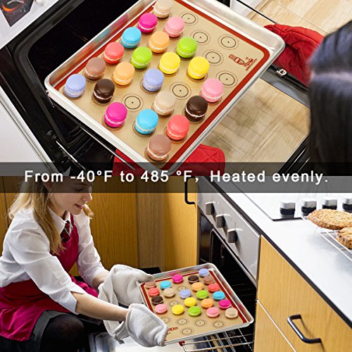 Non Sitck Silicone Baking Mat Macaron Sheet - Set of 3-2 Half Sheet Mats and 1 Quarter Sheet Liner,For Bake Pans/Pizza/Cookie and Bread Making,By Super Kitchen