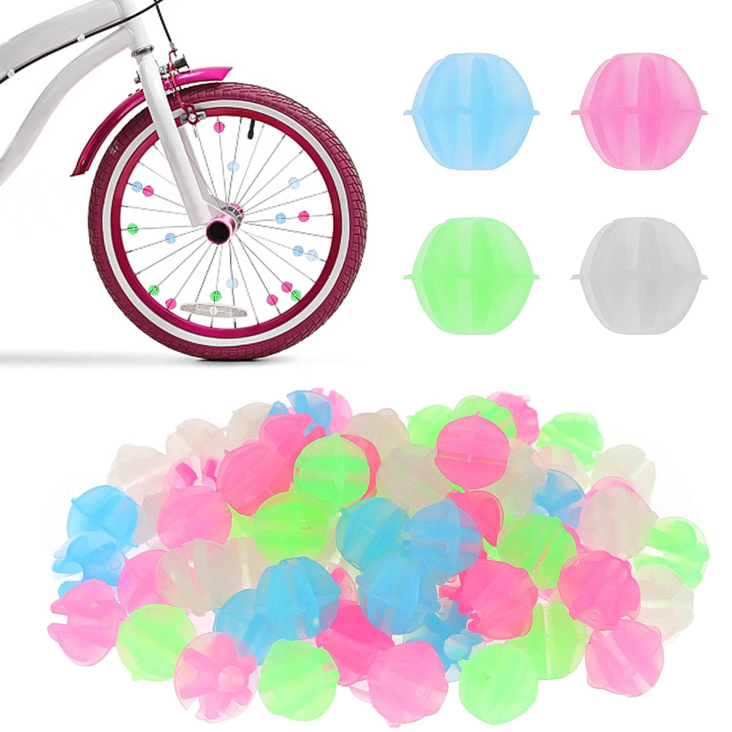 Prmape 108Pcs Bike Spoke Beads,Colorful Bicycle Wheel Spoke Beads Plastic Clip Beads Spoke Decoration Bike Wheel Spoke Decorations for Kids Children Bikes