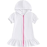 Mokoggiri Girls Hooded Terry Cover Up Swimsuit Zipper Swim Dress Short Sleeve Ruffle Coverups Bathing Suit Swimwear