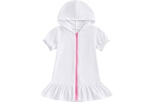 Mokoggiri Girls Hooded Terry Cover Up Swimsuit Zipper Swim Dress Short Sleeve Ruffle Coverups Bathing Suit Swimwear