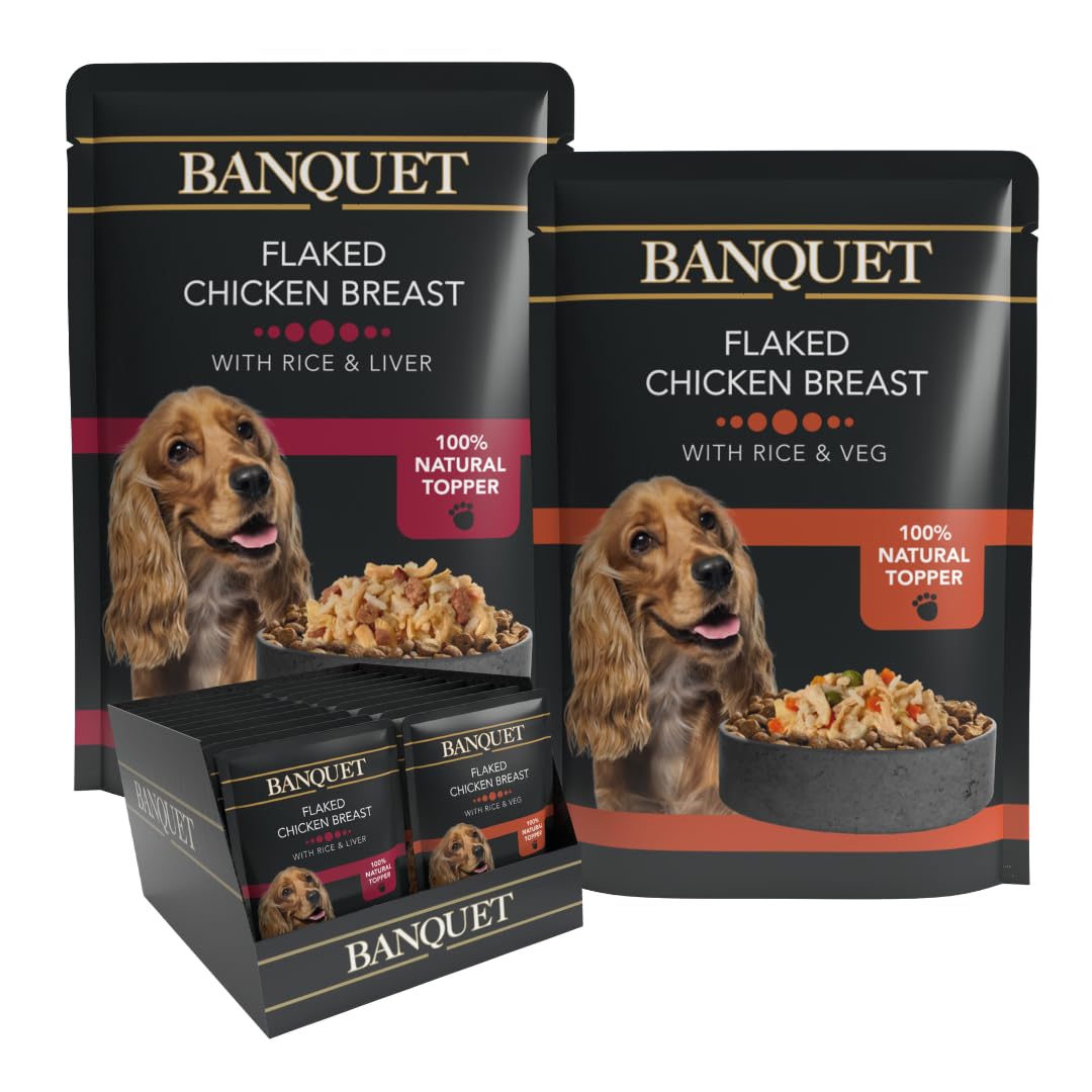 HiLife Banquet Adult Wet Dog Food, Flaked Chicken Breast with Rice & Liver/Flaked Chicken Breast with Rice & Veg, 100% Natural Ingredients, 30 Pouches x 100 g
