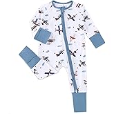 Cabahata Baby Footless Pajamas with Mittens and Feet Cuffs Viscose of Bamboo Cartoon Infant Boys Girls Zipper Pjs Romper