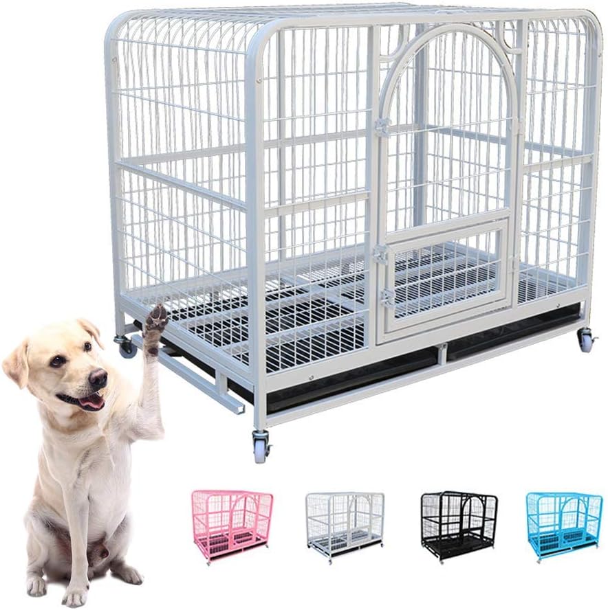Heavy Duty Metal Dog Kennel Pet Cage with Crate Tray And Wheels, 4
