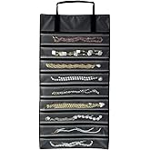 UnionPlus Velvet Travel Jewelry Case Roll Bag Organizer for Necklace Bracelet Earrings Ring, 9/11 Zipped Grids with Necklace Button, PVC Cover (Black)