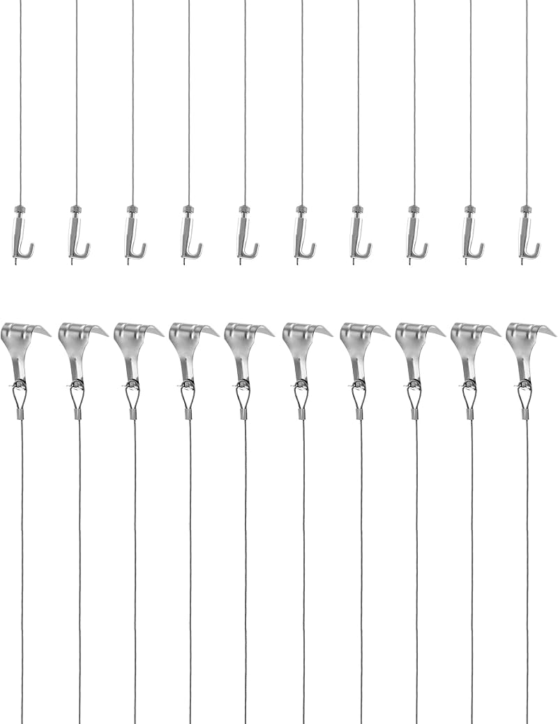 QWORK Picture Hanging Wire Kit 2m Stainless Steel 1.5mm Rail Hook 40kg