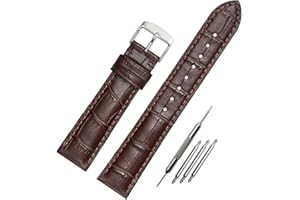 HEYOZURY Watch Bands Genuine Leather Embossed Alligator Grain Calfskin Replacement Strap for Women Men Bracelet Choose Color Width 16mm 17mm 18mm 19mm 20mm 21mm 22mm 22mm 24mm