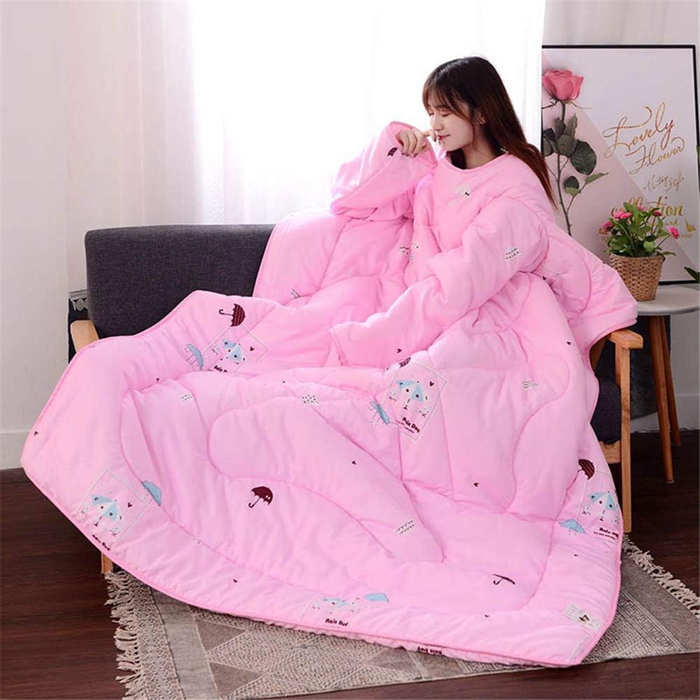 Klinkamz Multifunction Lazy Quilt with Sleeves Winter Warm Thickened Washed Quilt Blanket (Pink Small umbrella, 120cmx160cm)