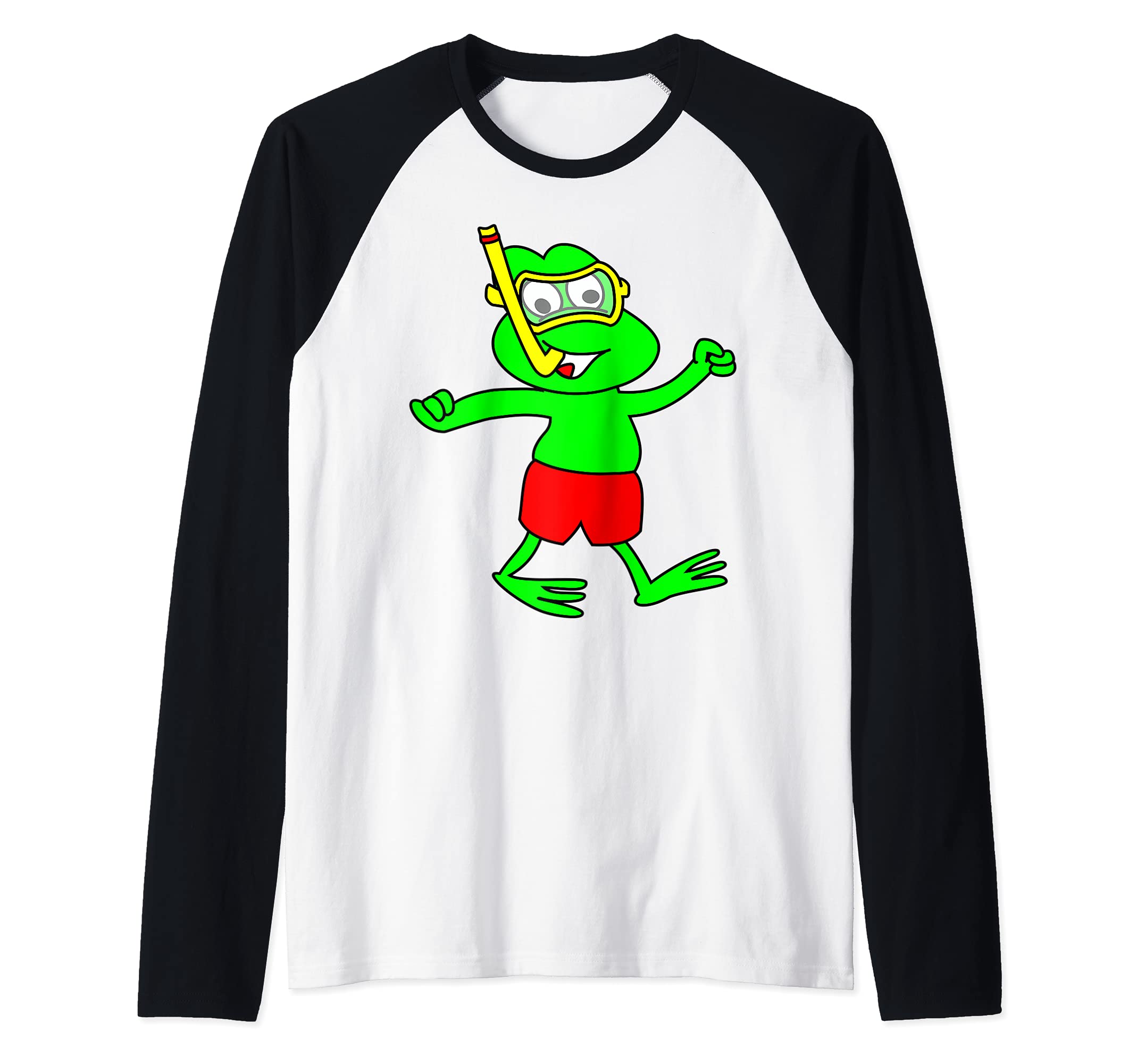 Snorkeling Frog Cartoon Raglan Baseball Tee