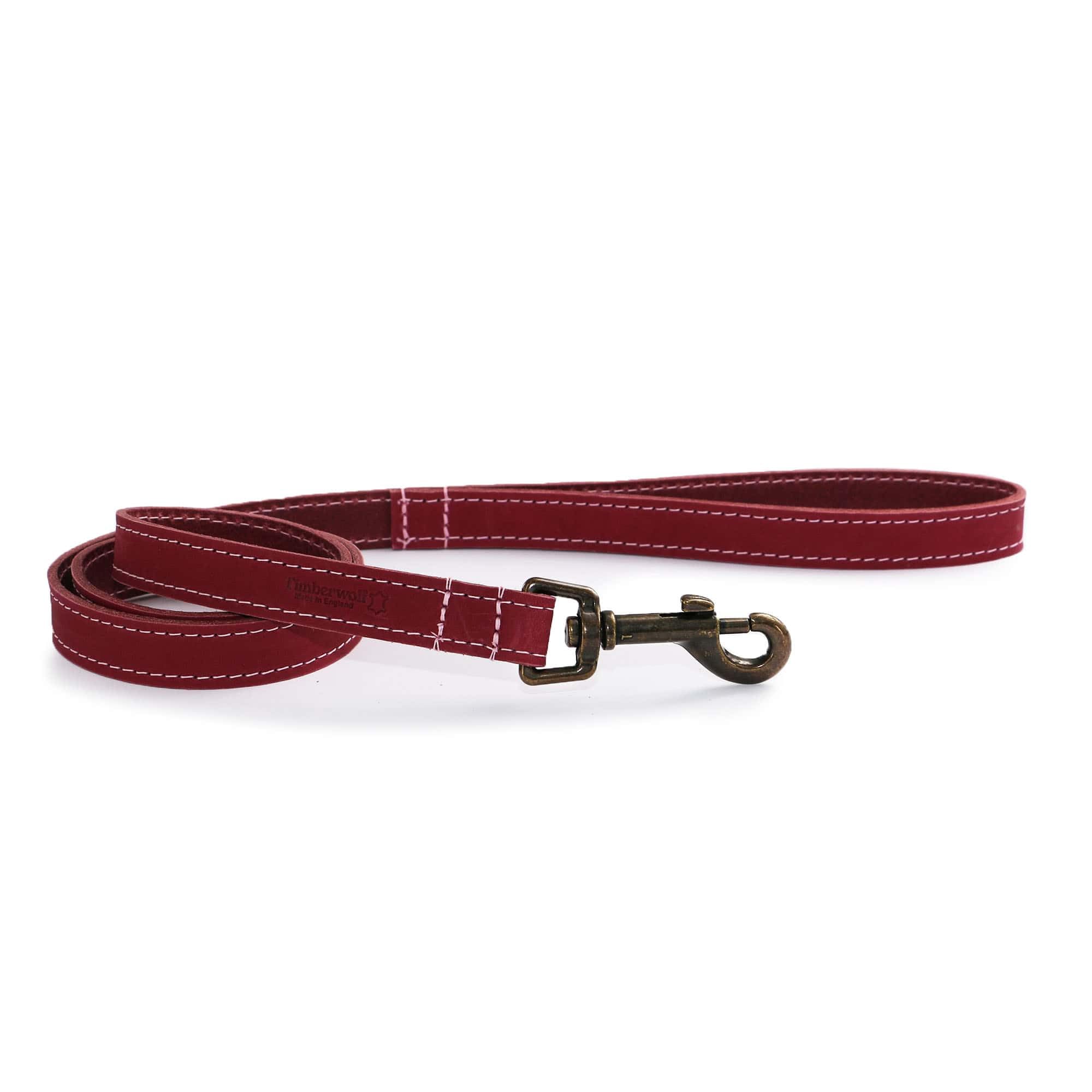 Ancol Timberwolf Leather Dog Lead in Raspberry - Top Grain Bridle Leather Durable Pet Walking Accessory with Antique Gold Hook - 1m x 19mm