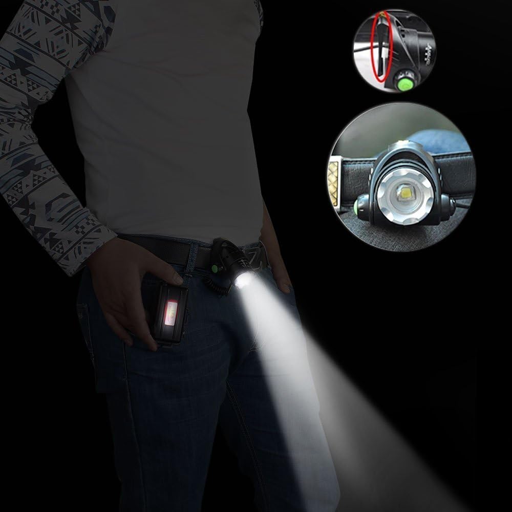 Headlamp, Super Bright LED Headlamps 18650 USB Rechargeable IPX4 Waterproof Flashlight with Zoomable Work Light, Hard Hat Light for Camping, Hiking, Outdoors : Sports & Outdoors