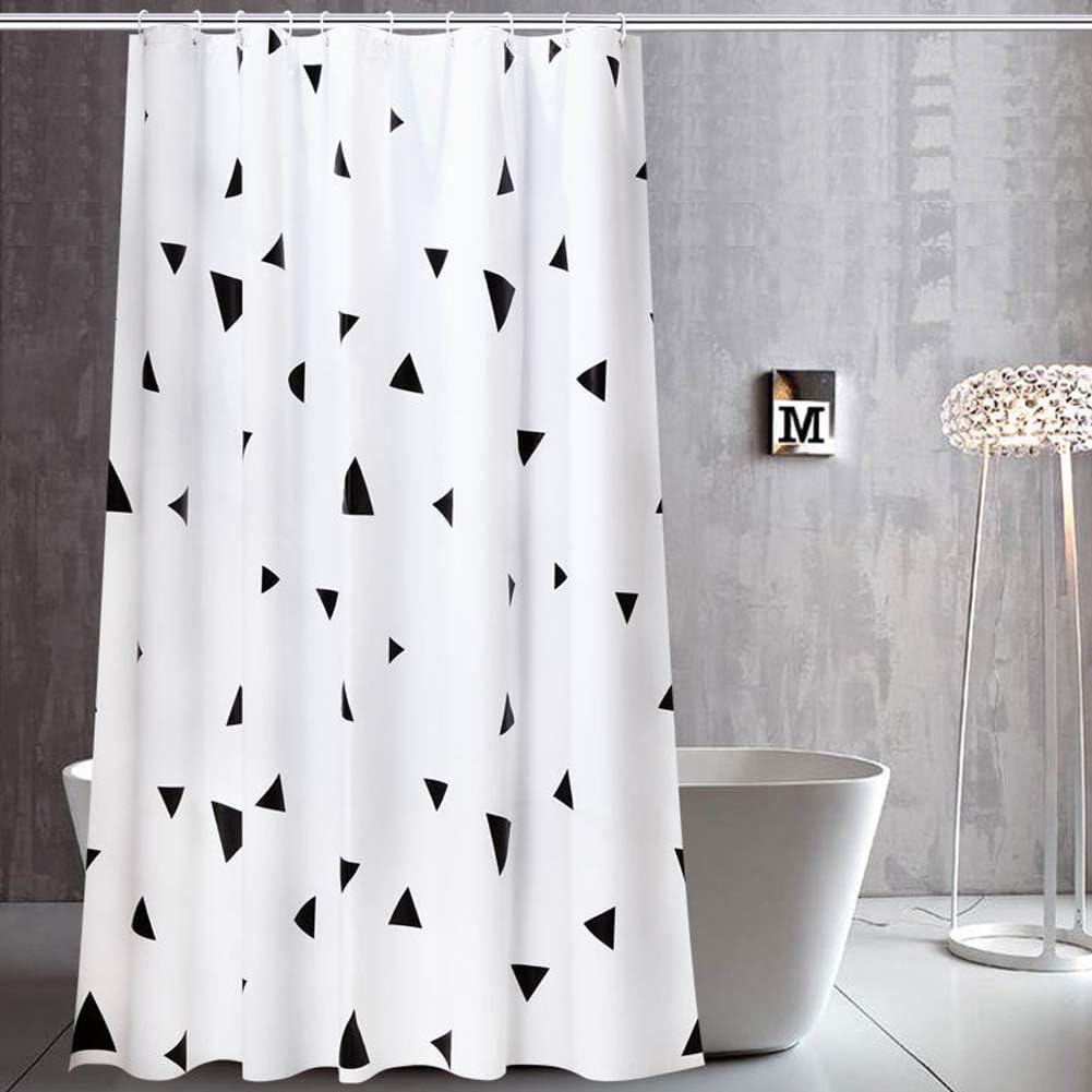 Meiosuns Shower Curtain Triangle White Peva Waterproof and Mildewproof Bathroom Curtains Home Accessories with Rustproof Grommets And Curtain Hooks (Black Triangle, 200×240cm)