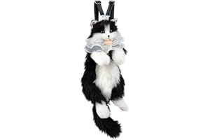 Chongker Cat Shaped Backpack - Handcrafted Stuffed Animals Plush Bag with Adjustable Shoulder, Crossbody, and Handbag Straps (Blackcat)