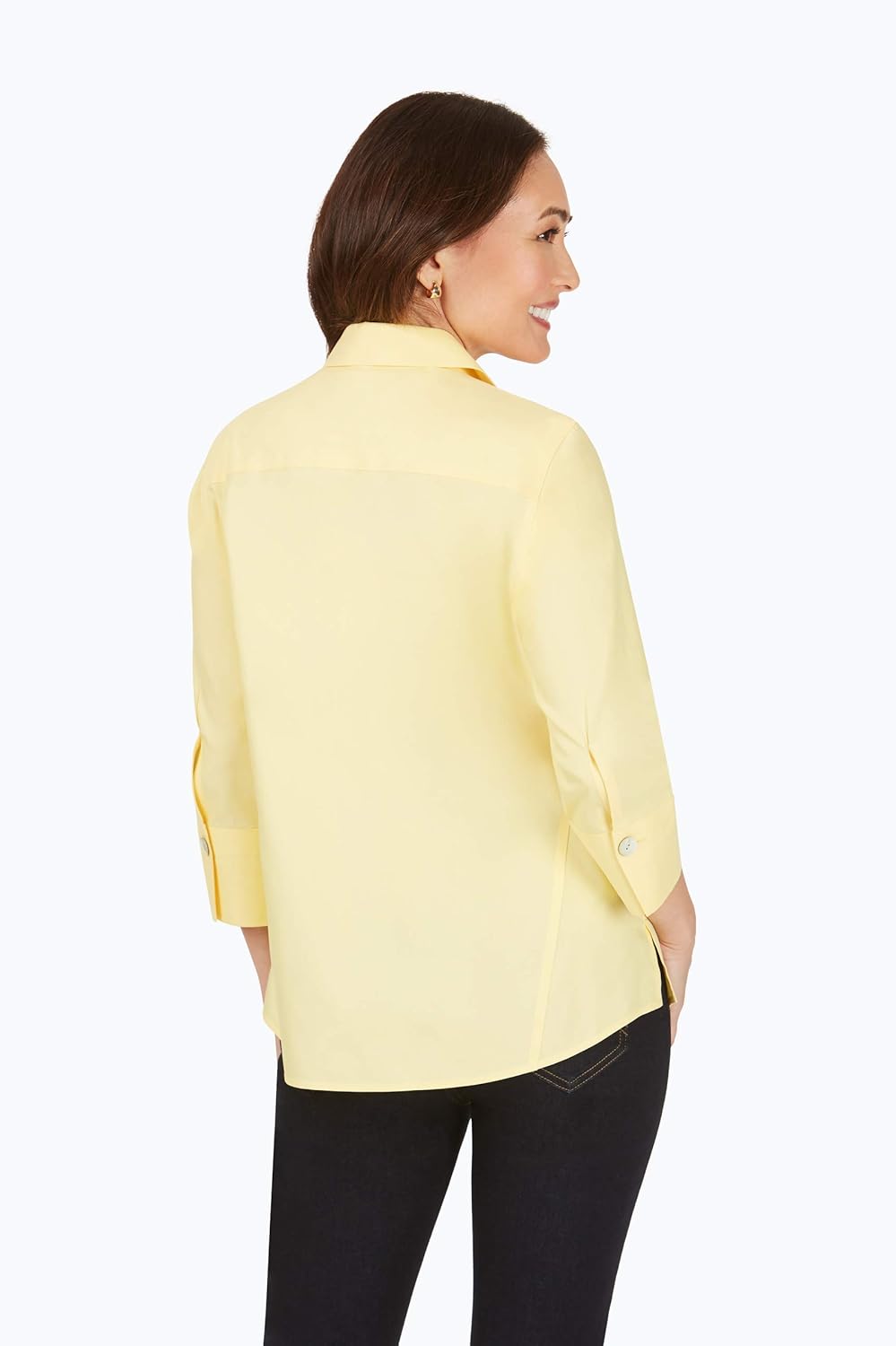 Foxcroft Women's Paityn Petite Non-Iron Pinpoint 3/4 Sleeve Shirt: Clothing