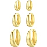 AUNEK 3 Pairs Hoop Earrings Set for Women, Lightweight Huggie Hoops Earrings, Hypoallergenic Helix, Lobe Jewelry, Trendy Chunky Dainty Earrings Jewelry for Women