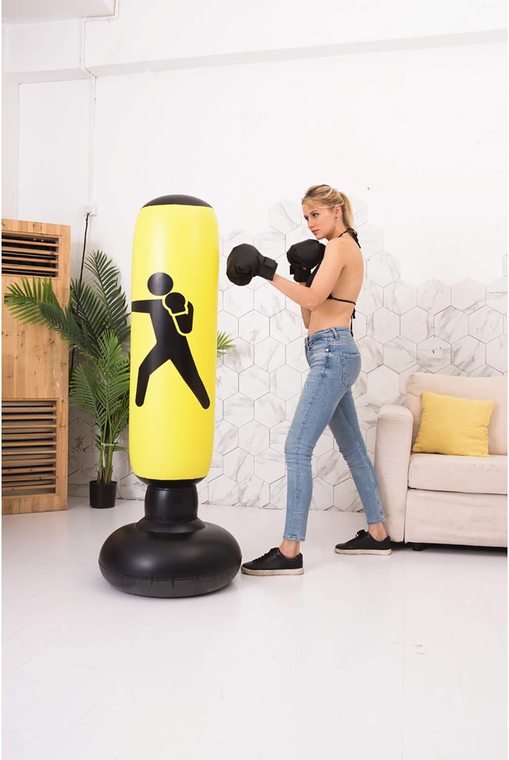 BOOMGROO Inflatable Punching Body Bag with Stand, Boxing Bag Toy Boxing Stand Heavy Bag Stand Strength Enhancer Boxing Toy for Kids Youth Teenager Junior & Adults Boom Boom Boxing (Yellow) : Sports & Outdoors