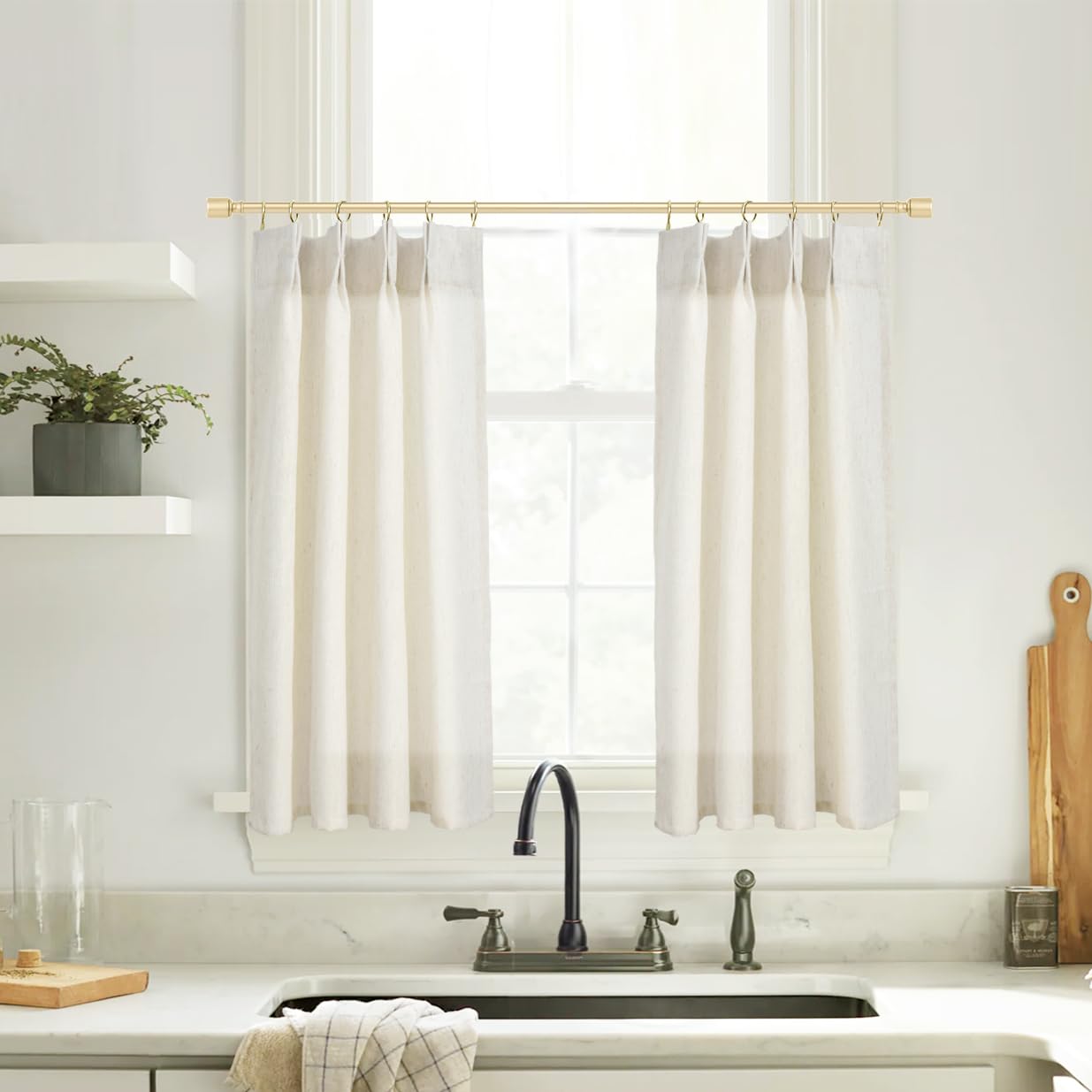Photo 1 of 34 Inch Curtains Length,Sheer Cafe Linen Small Custom Curtains for Windows Kitchen