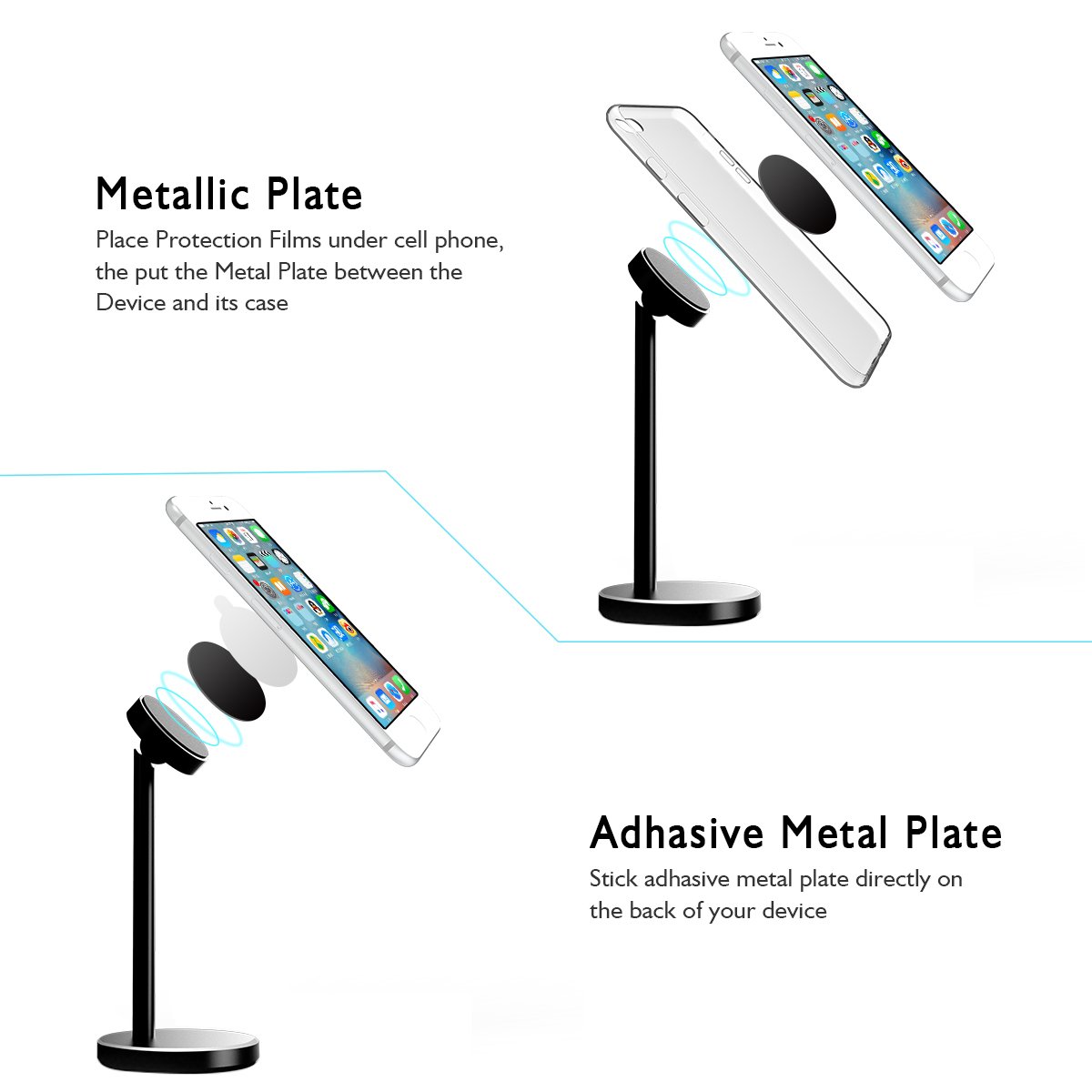 Licheers Magnetic Desktop Phone Stand, 360° Rotation Magnetic Tablet Mount Holder for Universal iPhone iPad, Samsung Galaxy Note, Face time Call and Watching Videos With Hands free (Black)…