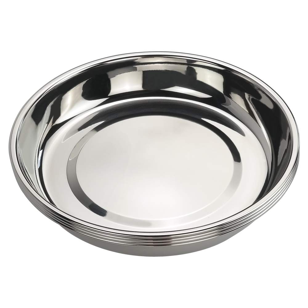 Annkky 6-Pack Round Serving Dish Plates, Dinner Camping Plate Stainless Steel