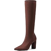 NEWBELLA Women's Suede Knee High Boots - Comfortable Chunky Heel Boots with Side Zipper, for Fall & Winter Fashion