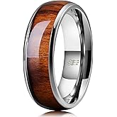 THREE KEYS JEWELRY Titanium Wooden Wedding Band for Men Women-4/6/8mm Width Black/Rose Gold Plated Wedding Ring with Brown/Blue Natural Koa Wood Inlay Domed Ring Comfort Fit Durable Size 4-16