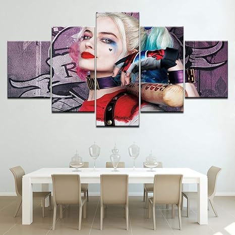 Amazon ホームバックグラウンド ウォールデコレーション 5パネル Hd プリント ペインティング スーサイド スクワッド ハーレイ クイン 映画ポスター リビングルーム用 X Large 918 5 438 ウォールステッカー オンライン通販