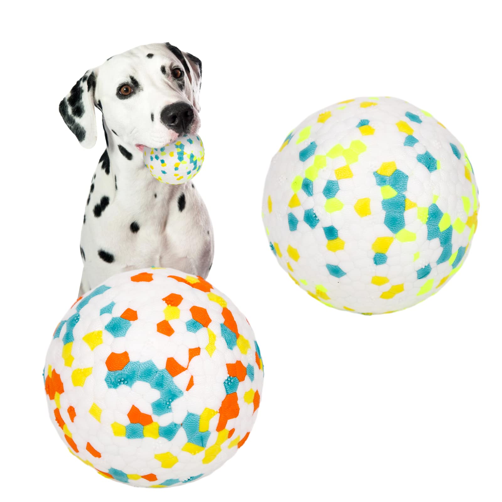 Jodsen 2 Pack Dog Ball Toys,Indestructible Dog Toys Balls, Durable Solid Interactive Ball,Resistant Teeth Training Dog Toys,for Small Medium Large Dog Puppy Water Jump Fetch Play 2 Pcs-Orange+Green