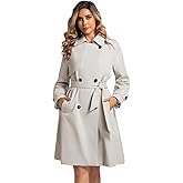 PUREPEAR Women's Long Trench Coats Classic Double Breasted Jackets Water Resistant Turn Down Collar Belted Jacket