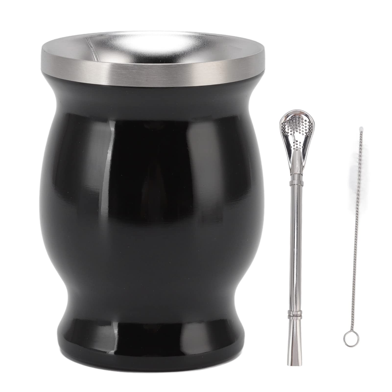 230ml Yerba Mate Natural Gourd,Tea Cup Set (Original Traditional Mate Cup),Includes Yerba Mate Straws and Brush,Stainless Steel, Double Walled