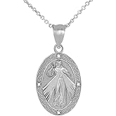 Claddagh Gold Exquisite 925 Sterling Silver Oval Divine Mercy Of Jesus Medal CZ Pendant Necklace