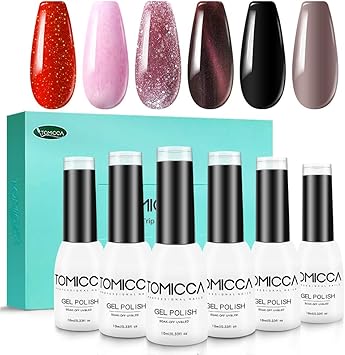 Vernis Semi Permanent Kit 6 10ml Lot Vernis à Ongles Gel Cat Eye Magnétique Semi Permanent Rose Paillettes Brillent Gelnude Noir Vernis Soak Off