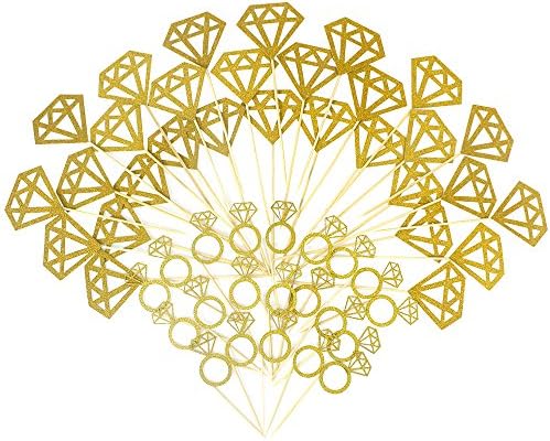 SERONLINE 54pcs Diamond Cupcake Toppers Gold Shiny Princess Diamond Ring Cake Decoration Ring Cake Picks, Baby Shower, Dessert, Birthday Party Decoration