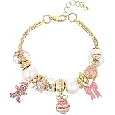 Madison Tyler Christmas Bracelet for Women | Xmas Adjustable Snake Chain Bracelet | Peppermint Candy Cane Gingerbread Man Bow Gloves Socks Charm Pearl Beaded Bracelet Holiday