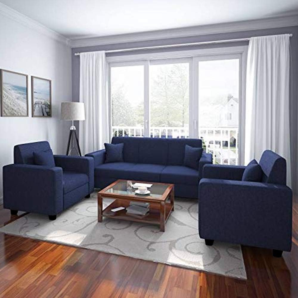 FURNY 5 Seater Eleana Fabric Sectional Sofa (Blue)