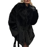 Kissonic Women's Long Faux Fur Coat Lapel Shaggy Winter Jacket Luxury Warm Furry Open Front Outerwear