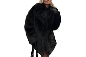 Kissonic Women's Long Faux Fur Coat Lapel Shaggy Winter Jacket Luxury Warm Furry Open Front Outerwear
