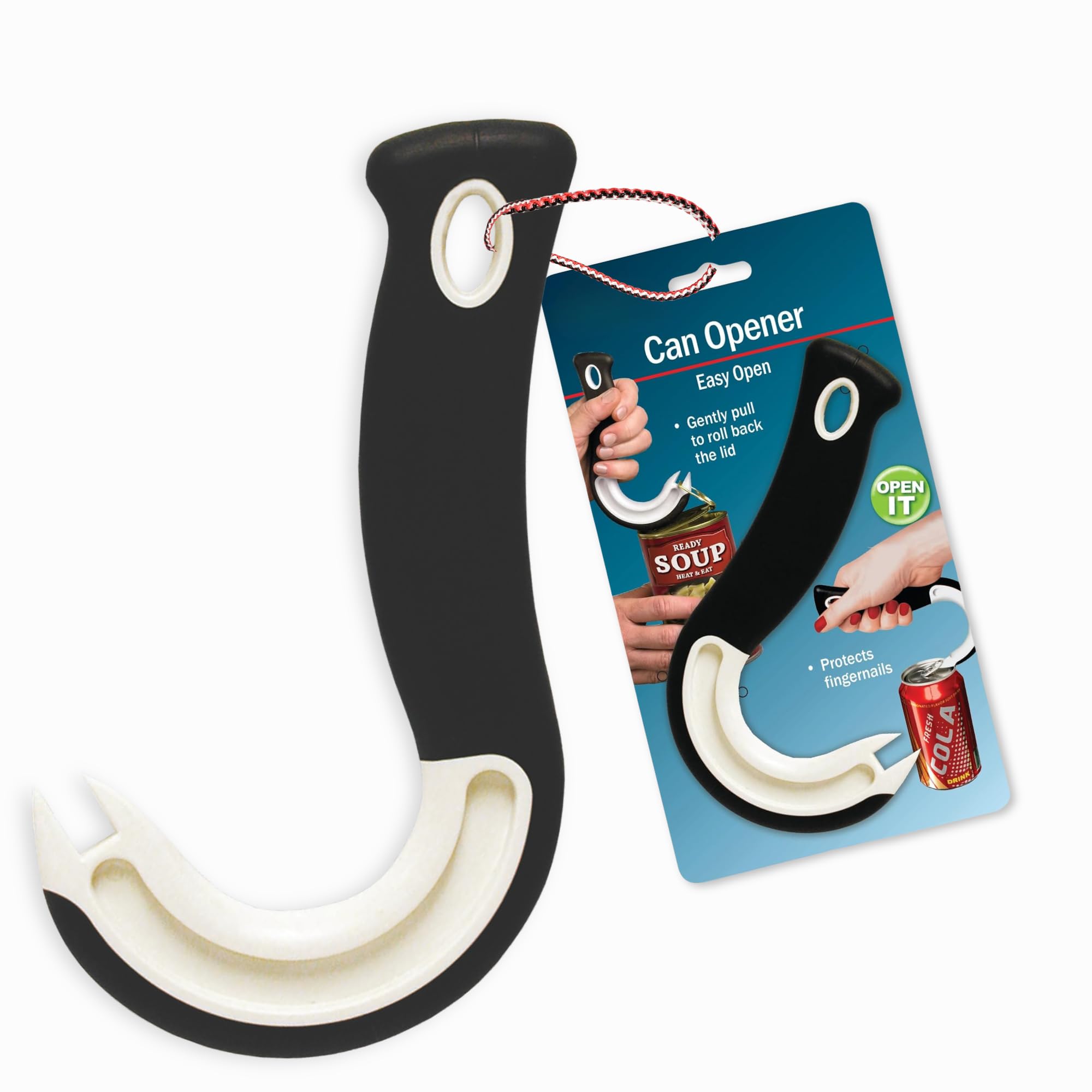 Jokari 06040 Easy-Open Ring Pull Can Jar Opener - Black & White One Size - for Arthritis Sufferers