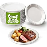 W&Y 100 Pack 6 Inch Disposable Small Paper Plates,Heavy Duty Dessert Plates - Compostable, Microwave-Safe, Leak-Proof, Ideal for Parties, Picnics & Daily Use