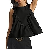 Tanming Womens Sleeveless Peplum Top Swing Tank Loose Fit Back Button Casual Blouse Ruffled Shirts