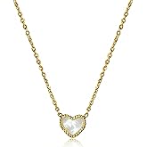 18K Gold Plated Heart Necklace for Women – Reversible Two-Sided Pendant with Natural Shell & Red Acrylic- Adjustable Dainty Gold Necklace – Gift for Valentine’s Day, Anniversary, Mom or Wife