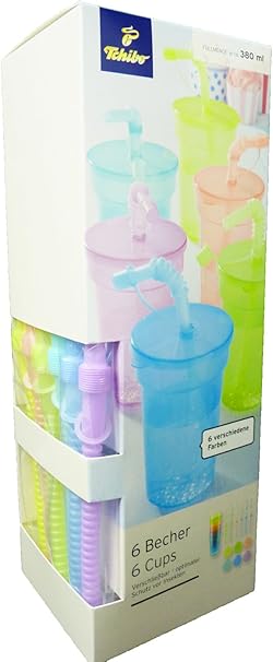 Tchibo Tcm 6 X Becher Kunststoffbecher Plastikbecher Mit Strohhalm Deckel Amazon De Kuche Haushalt