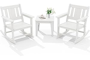 SERWALL 3 Piece Rocking Bistro Set, HDPE Outdoor Patio Table and Chairs, All Weather Outdoor Rocking Set for Backyard,Porch, Poolside, Balcony, and Garden- White