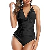 Smismivo Women's Tummy Control One Piece Swimsuits Long Torso Curvy Halter Bathing Suit
