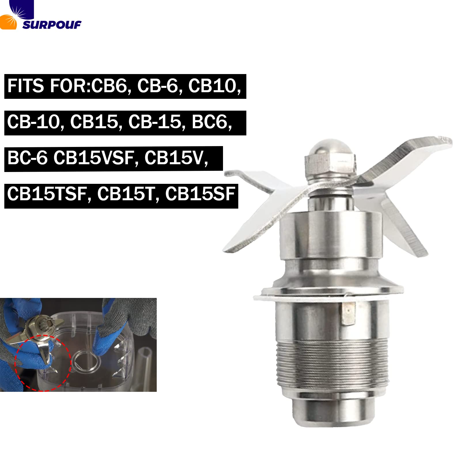 SURPOUF 502977 Compatible With Waring CB6 CB10 CB15 Blade Cutting Blender Assembly