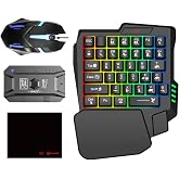 YOVDA One Handed Gaming Keyboard and Mouse Combo, with Gaming Mouse Converter, Rainbow Backlit 25 Keys Portable Small Mechanical Feel Keyboard Support Customize Button, for Android, PC Gamer